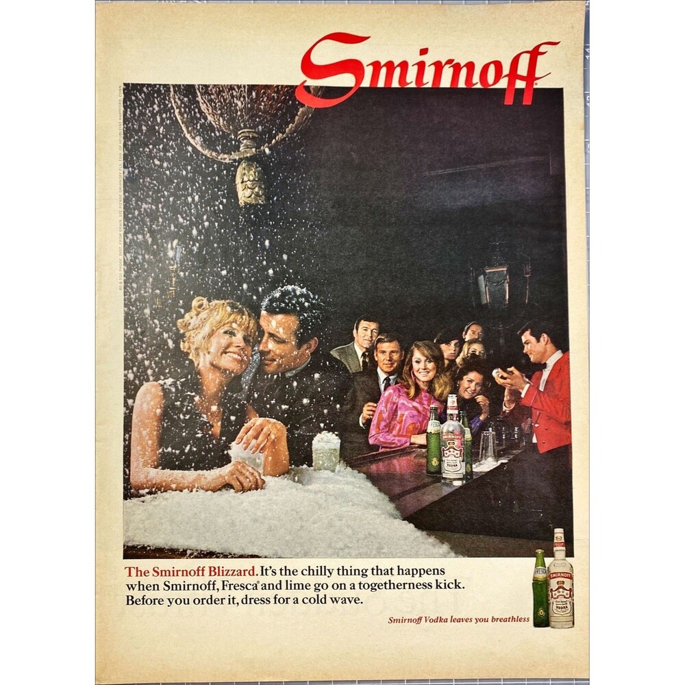 Smirnoff Vodka "Smirnoff Blizzard: Leaves You Breathless" Vintage Print Ad 1968